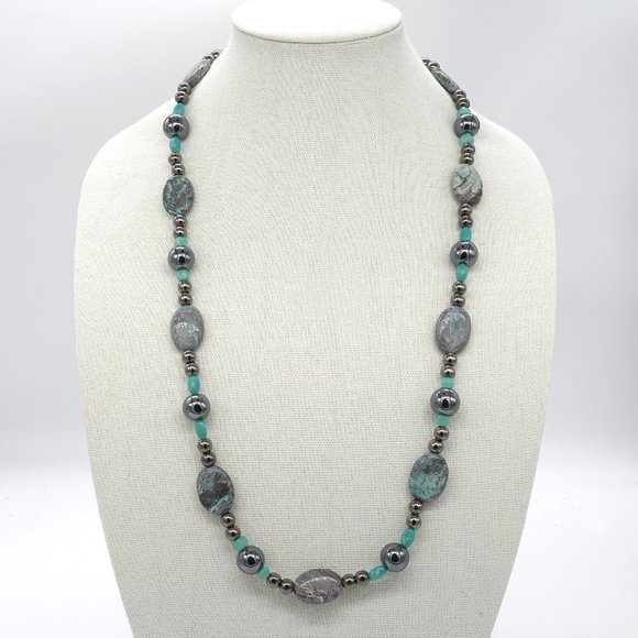 My Bead Emporium Jewelry - Necklace with Turquoise and Hematite stones.
